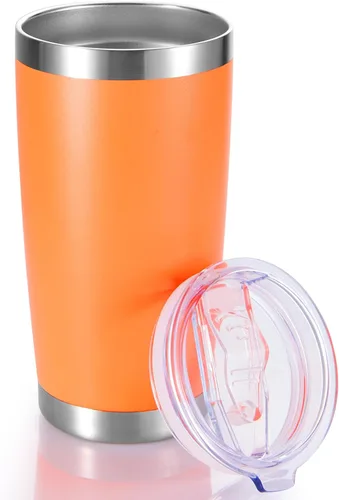 Miniatura 14 de Vaso de acero inoxidable de 20 onzas con tapa, doble pared aislada al vacío, taza de café de 20 onzas con recubrimiento en polvo para bebidas Verde