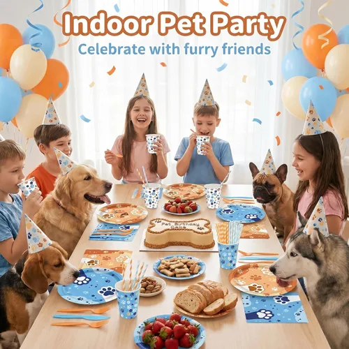 Miniatura 3 de 168 piezas de suministros de fiesta de cumpleaños de perro azul naranja para niños y niñas, niños de 1 a 2 años, decoración de fiesta de babyshower
