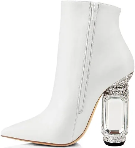 Miniatura 99 de FSJ Botas de tacón alto con punta puntiaguda para mujer, con tacón alto, con cremallera lateral brillante, estilo casual, para uso diario, zapatos