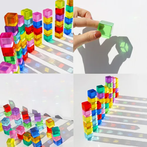 Miniatura 7 de Candywood Bloques de cubos de gemas de acrílico arcoíris para niños, educativos, juguetes de cristal para aprendizaje de bebé, juguetes apilables