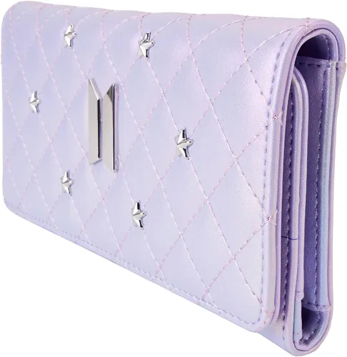 Miniatura 2 de Loungefly Billetera con solapa púrpura iridiscente con logotipo de BTS, Púrpura, Cartera