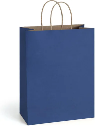 Bolsas de regalo BagDream 50 piezas 10x5x13 Bolsas de regalo de papel Kraft azul marino con asas, bolsas de venta al por menor para mercancía,