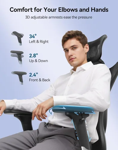 Miniatura 6 de SIHOO M57 Silla de oficina ergonómica de malla, silla de escritorio con respaldo alto para el hogar con reposabrazos 3D, soporte lumbar y Gris