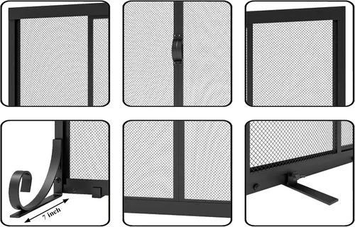 Miniatura 4 de Fire Beauty Pantalla para chimenea, malla de hierro forjado, protector de chispas seguro para bebés con 2 puertas grandes pantallas planas