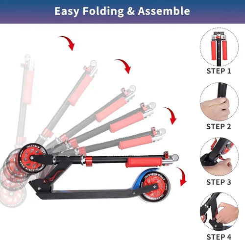 Miniatura 4 de Kick Scooter - Scooter portátil plegable para niños, diseño plegable ligero con alta visibilidad RGB iluminado LED en ruedas Rojo RGB