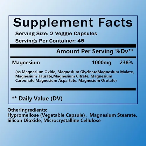 Miniatura 4 de Complejo de magnesio 7 Suplemento elemental – Complejo de magnesio 1000mg Formas incluyendo glicinato, citrato, malato, taurato quelado Apoyo