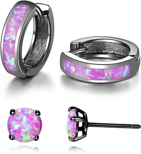 Miniatura 14 de CiNily Aretes Huggie de ópalo con bisagras, chapados en oro, hipoalergénicos, pequeños aretes de aro para mujeres, adolescentes, niñas, hombres