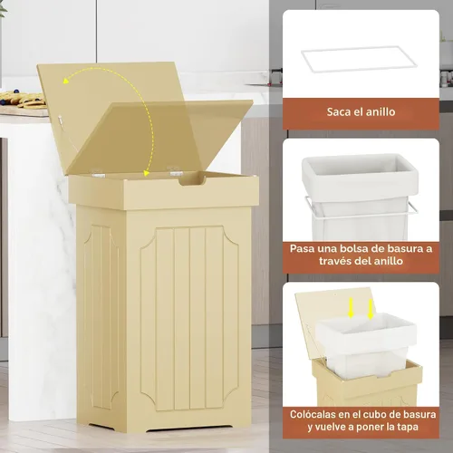 Miniatura 7 de Home-Like cubo para basura de madera con tapa, de 13 galones, ideal para basura reciclable, de 16” de ancho x 13” de profundidad y x 26.5” de alto.