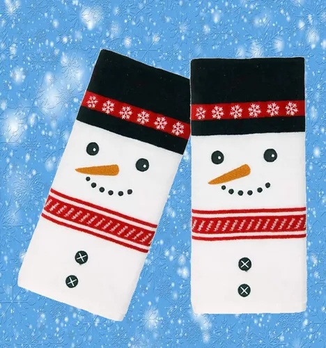 Miniatura 3 de St. Nicholas Square Toallas cuadradas de Navidad, juego de 2 toallas de mano de baño blancas, diseño decorativo de cara de muñeco de nieve, 25 x 16