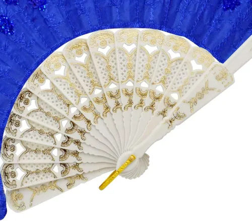 Miniatura 7 de 10 abanicos de mano plegables de tela colorida con patrón de pavo real, abanicos de mano plegables españoles para regalos de boda, decoración