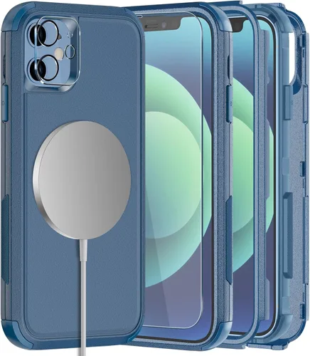 Miniatura 10 de Diverbox - Funda para iPhone 12 a prueba de golpes y caídas, protector de pantalla de vidrio templado, funda protectora de alta resistencia
