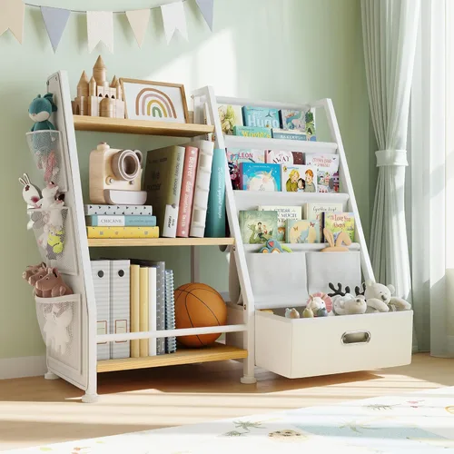 Miniatura 7 de Estantería infantil y organizador de juguetes: estante de libros de 3 niveles para habitación de niños, estante para libros Montessori para niños
