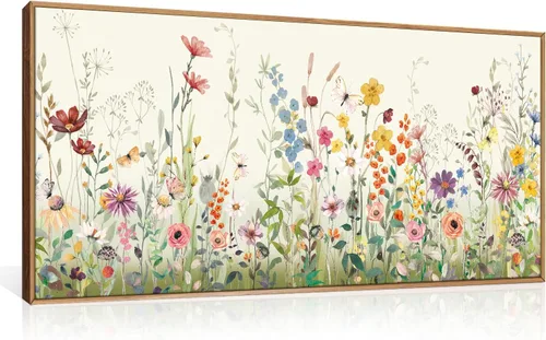 Miniatura 72 de Aryroi Juego de arte de pared en lienzo abstracto grande con marco floral, estilo bohemio, retro, neutro, flores silvestres, arte botánico de flores