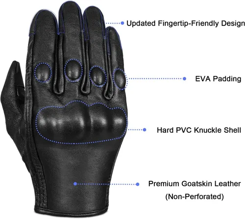 Miniatura 2 de Guantes de motocicleta de piel de cabra de dedo completo con pantalla táctil, para hombre y mujer, sin perforaciones, tallas S, M, L, XL y XXL