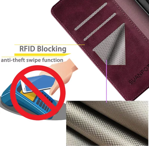 Miniatura 3 de SUANPOT Funda de piel tipo cartera para Samsung Galaxy A53 5G con tarjetero de crédito RFID Flip Folio Book Phone Case a prueba de golpes para Rojo