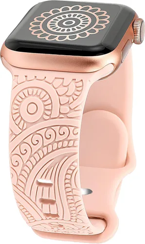 Miniatura 7 de TOYOUTHS Correa deportiva de silicona suave y elegante con estilo bohemio y grabado compatible con Apple Watch Band de 42/44/45/46/49mm para mujeres