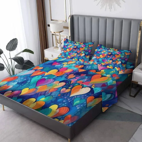Miniatura 8 de Juego de sábanas de tamaño individual con diseño de corazón, sábanas de microfibra suave y bolsillo profundo, sábanas y fundas de almohada