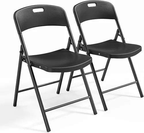 Bonnlo Paquete de 2 sillas plegables de plástico negro, asiento portátil con marco de acero resistente para uso en interiores y exteriores, perfecto