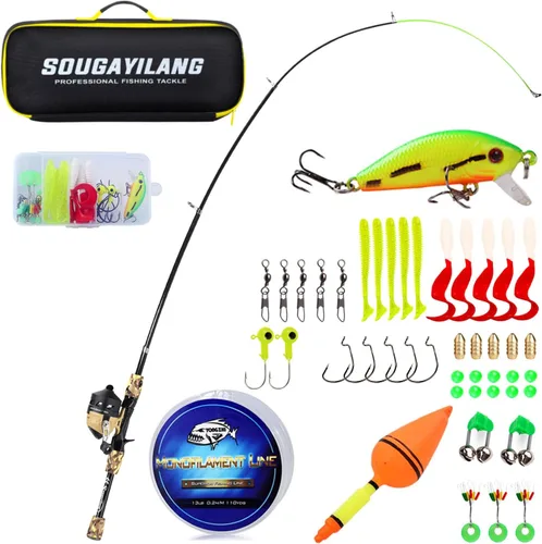 Miniatura 2 de Sougayilang Kids Fishing Rod and Reel Combo,Light Weight Fishing Pole with Spincast Fishing Reel Tackle Bag Lures for Youth,Girls and Boys Good
