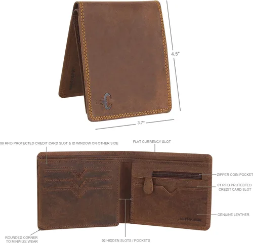 Miniatura 4 de Carteras para hombre, cuero genuino para hombre, billetera con bloqueo RFID, cartera de bolsillo frontal, billetera delgada billetera, monedero
