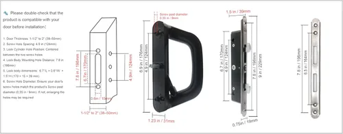Miniatura 7 de ALLYWASAI Juego de manijas de puerta corrediza de patio con cerradura de mortaja, adecuado para puertas corredizas de patio de vidrio con grosor