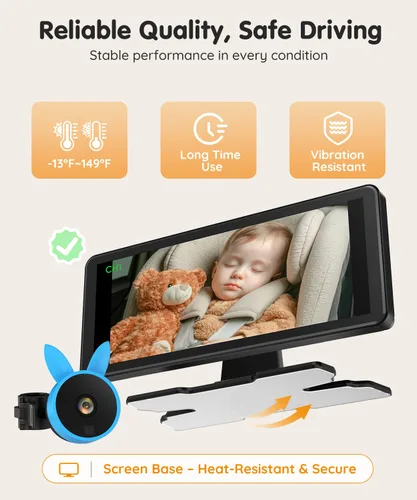 Miniatura 7 de Babyvue BV3PRO Cámara Dual para Coche de Bebé para 2 Niños, Pantalla Dividida HD 1080P de 18.3 cm, Visión Nocturna IR Cristalina sin Distorsión
