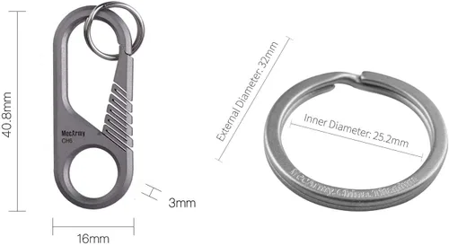Miniatura 4 de CH6+CH4 Kit de llavero de titanio para uso con mosquetón/cuchillos/luces/llaves y otros engranajes EDC