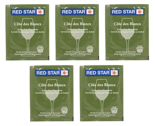 North Mountain Supply - RS-CB-5 Red Star Cote des Blancs - Levadura de vino - Paquete de 5 - Con Garantía de Frescura