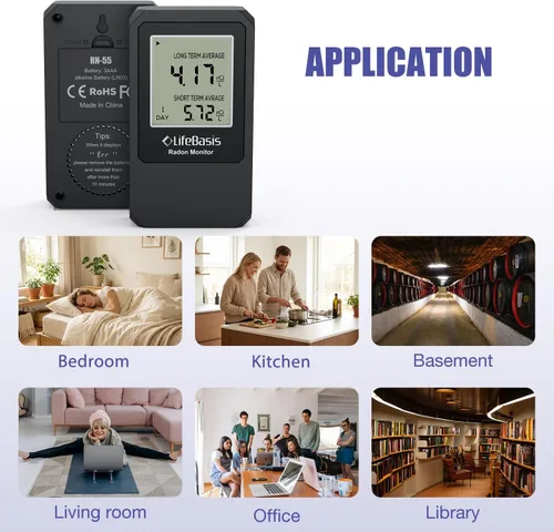 Miniatura 8 de Life Basis - Detector de radón para el hogar, probador de radón portátil para el hogar con monitoreo de radón a largo y corto plazo, rango de 0-500