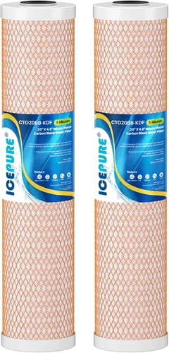 ICEPURE CTO20BB-KDF - Filtro de agua para toda la casa, carbón activado con cáscara de coco y KDF, 5 micrones, 4.5 x 20 pulgadas, repuesto para el