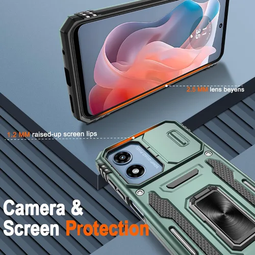 Miniatura 2 de Atump Funda para Motorola Moto G Play 2024 (4G) con [paquete de 2] protector de pantalla HD y cubierta para cámara deslizante, soporte de anillo