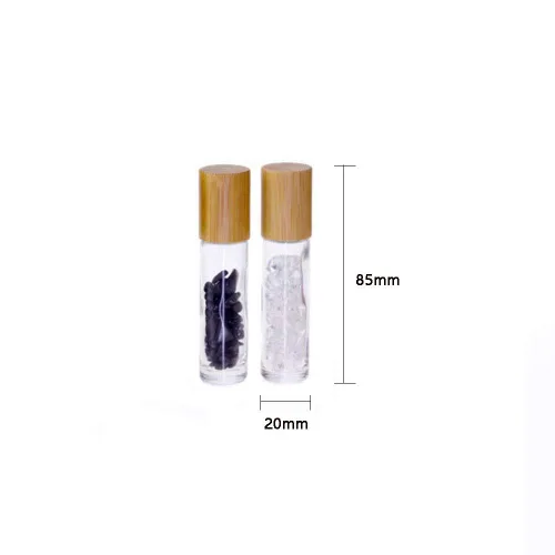 Miniatura 2 de Constore 5 botellas enrollables de piedras preciosas de 0.3 fl oz, botellas recargables con tapas de bambú, chips de cristal curativo