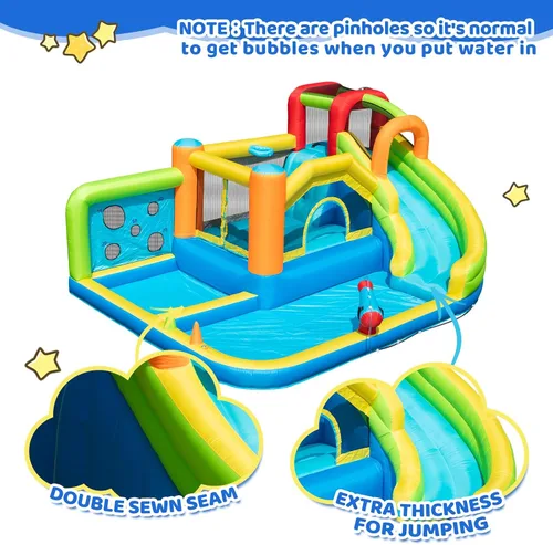 Miniatura 6 de Doctor Dolphin Casa inflable de rebote de agua, casa inflable para niños grandes, tobogán acuático para patio trasero, parque acuático inflable