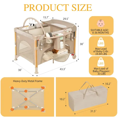 Miniatura 2 de Moisés de Bebé Cuna de Cabecera para Viajar con Configuración de Una Mano, Corralito Plegable 5 en 1 para Bebé, Parque Infantil Portátil con Moisés