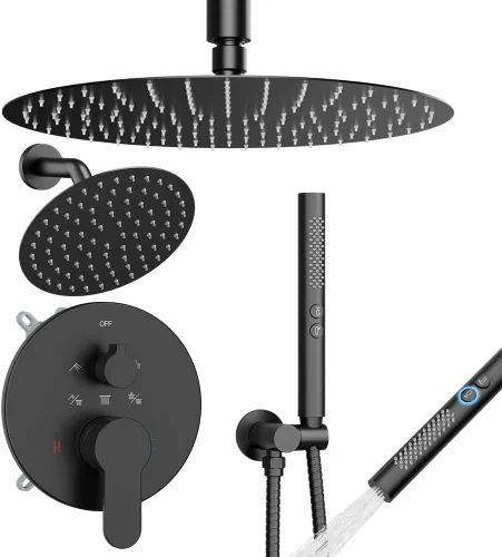 Miniatura 35 de Shower Faucet Set Brushed Nickel Shower System, Dual Head Shower Set STARBATH 12'' Ceiling Mount and 6''Wall Mount Rainfall Shower Systems with