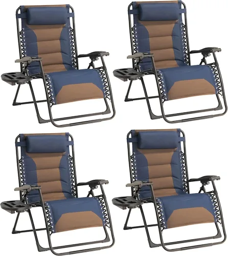 Miniatura 11 de Zero Gravity - Juego de 2 sillas reclinables plegables de gran tamaño, acolchadas antigravedad con almohada ajustable y portavasos para campamento