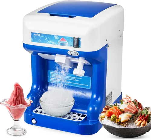 VEVOR Trituradora de hielo comercial, máquina eléctrica de cono de nieve de 286 libras por hora con caja de cubitos de hielo de 2 L, máquina de Azul