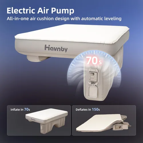 Miniatura 5 de Havnby Colchón para Camión, Cama de Camping de Espuma de Aire de TPU, Cojín Inflable para Asiento Trasero con Bomba Recargable Integrada, Colchón