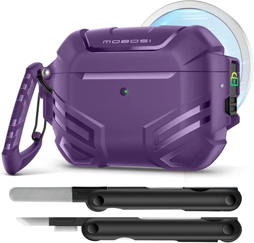 MOBOSI Funda para AirPods Pro 3 con cerradura, compatible con AirPod de 3ª generación [compatible con MagSafe], carcasa rígida de grado militar para