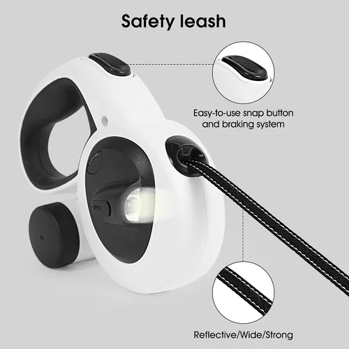 Miniatura 4 de Correa retráctil 4 en 1 para perro, correas de 16.4 pies de largo con luz LED y soporte para bolsa de excrementos para perros pequeños, medianos