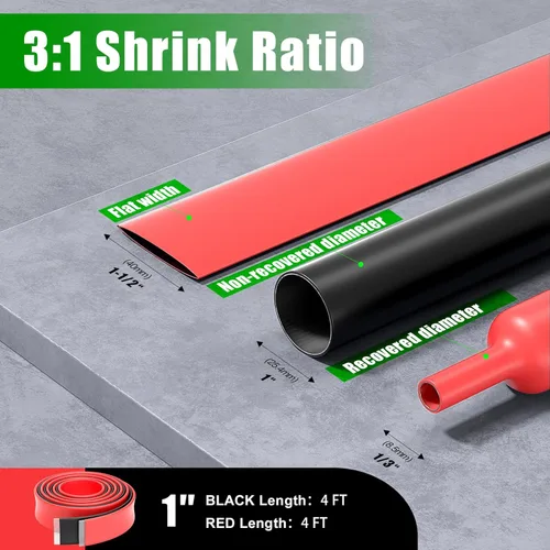 Miniatura 3 de Rollo de tubo termorretráctil impermeable de 1 pulgada y 8 pies, tubo termorretráctil grande de grado marino 3:1 con revestimiento adhesivo