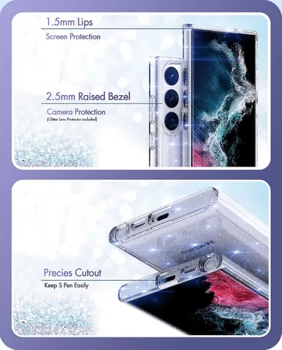 Miniatura 5 de KIOMY Funda transparente con purpurina para Samsung Galaxy S23 Ultra 5G con protector de lente de cámara con brillo de diamante, diseño híbrido