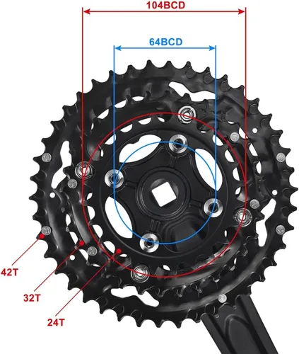Miniatura 3 de CYSKY Square Taper Triple Crankset 170mm 44-32-22, 42-32-24 Chainring 3X 9 10 Speed Bike Crankset 64/104 BCD for Mountain Bike Compatible with