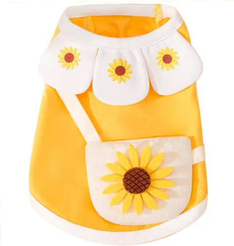 Vestido para perro con manga abombada, amarillo limón, girasol, piña, a cuadros, ropa de verano para perros pequeños y niñas