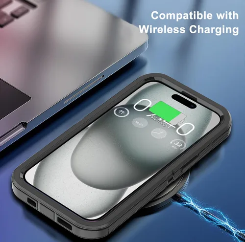 Miniatura 5 de Funda para iPhone 15 con 2 Protectores de Pantalla, Protección Contra Caídas a Prueba de Golpes, Cuerpo Completo, Uso Pesado, 3 Capas, Militar