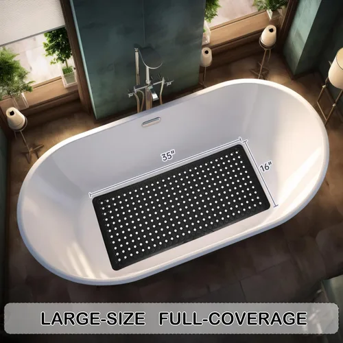 Miniatura 4 de Alfombrilla antideslizante para bañera y ducha, alfombrilla de baño de agarre potente, 35 x 16.3 pulgadas, con ventosas y orificios de drenaje
