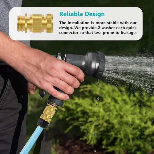 Miniatura 6 de Manguera de jardín de latón macizo resistente, accesorios de conexión rápida, paquete de 6 unidades de 3/4 pulgadas con 20 arandelas adicionales