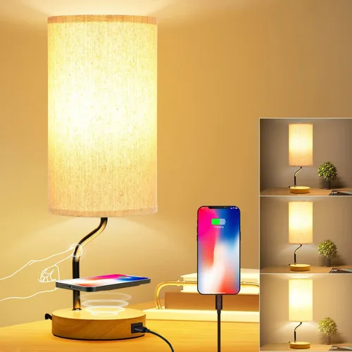 Miniatura 6 de Juego de 2 lámparas inteligentes de mesita de noche con cargador inalámbrico y puerto USB, lámpara LED de escritorio con control táctil