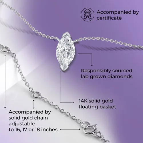 Miniatura 34 de La Joya Collares de diamantes de 1 quilate para mujer Collar de diamante solitario cultivado en laboratorio GH VS/SI Cadena de oro macizo