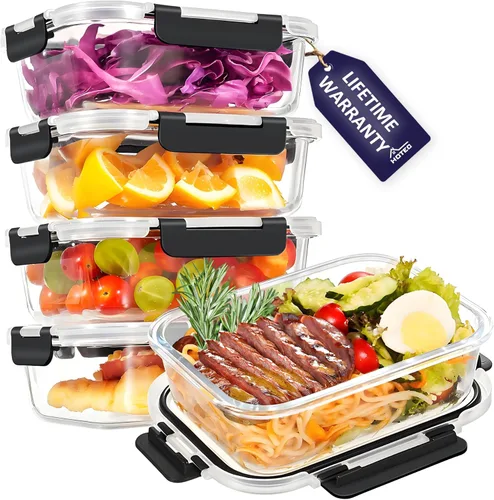 Miniatura 7 de HOTEC Recipiente de vidrio de almacenamiento de alimentos de 35 onzas, recipientes herméticos de vidrio para almuerzo y frutas con tapas, apto